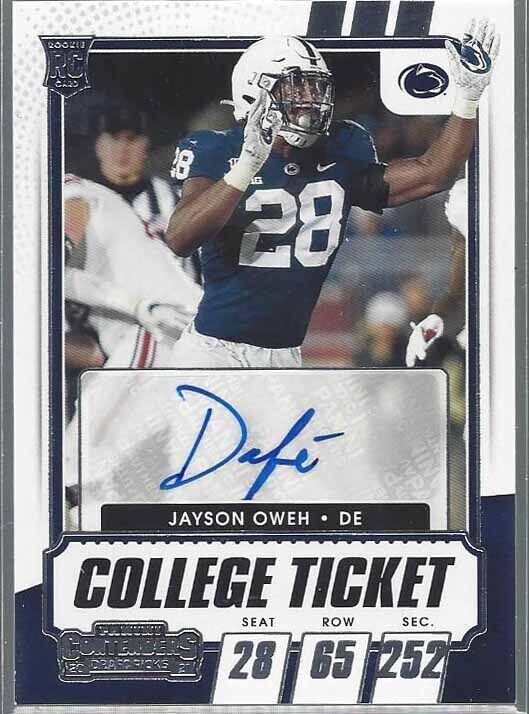 JAYSON OWEH 2021 PANINI CONTENDERS COLLEGE TICKET RAVENS PENN STATE AUTO RC #283