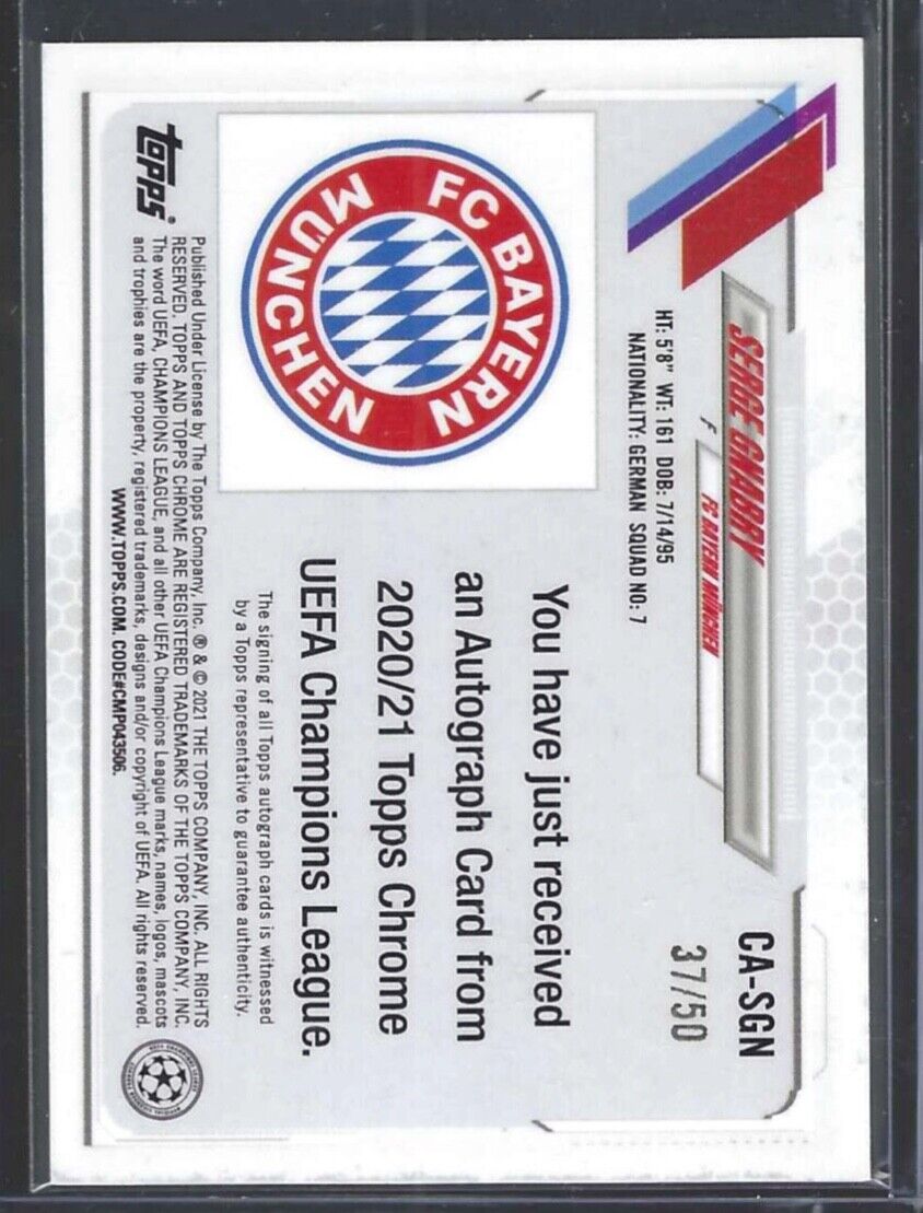 SERGE GNABRY 2020-21 TOPPS CHROME UEFA GOLD REFRACTOR AUTO #D 37/50