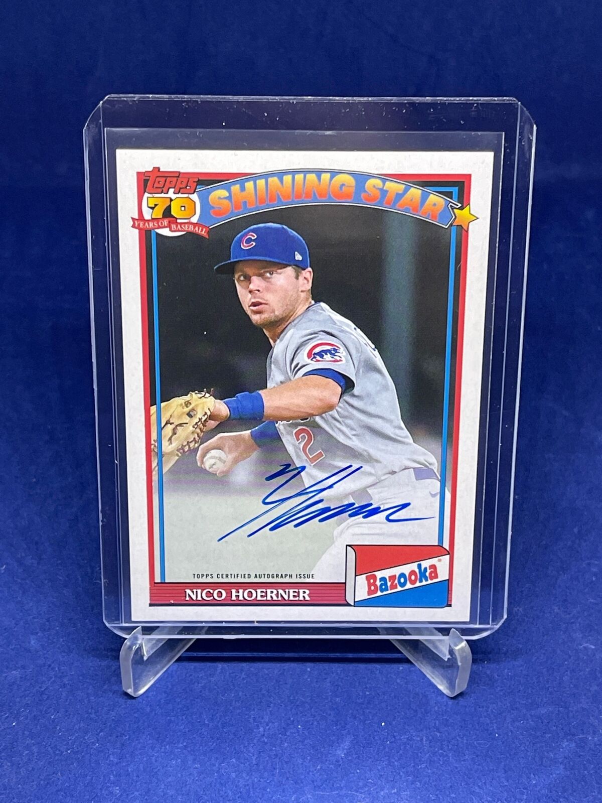 NICO HOERNER 2021 TOPPS ARCHIVES 70TH ANNIVERSARY 1991 BAZOOKA ON CARD AUTO