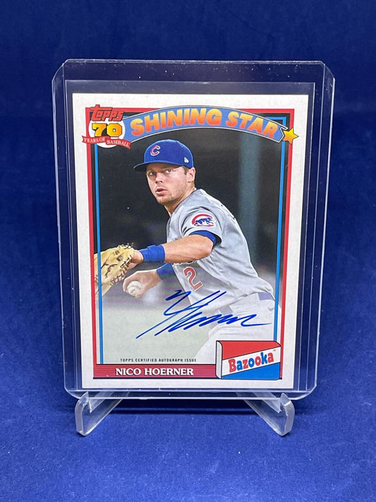 NICO HOERNER 2021 TOPPS ARCHIVES 70TH ANNIVERSARY 1991 BAZOOKA ON CARD AUTO