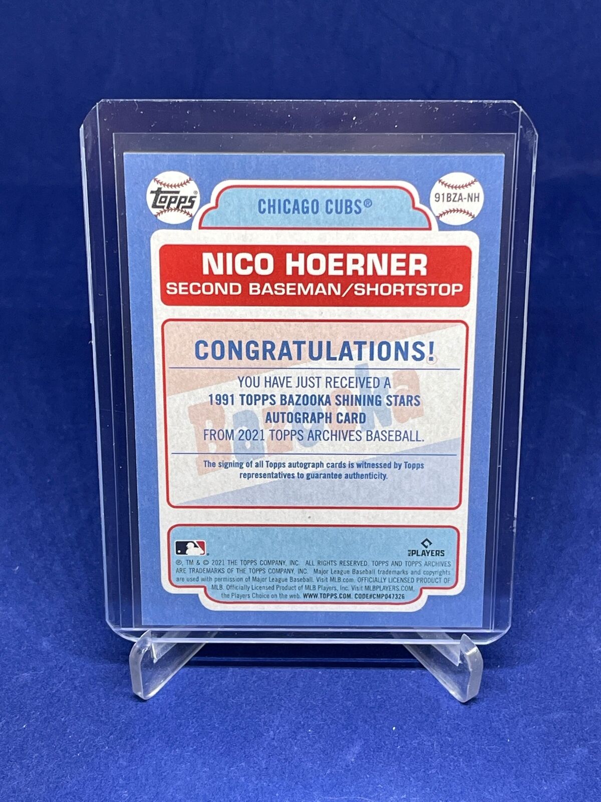 NICO HOERNER 2021 TOPPS ARCHIVES 70TH ANNIVERSARY 1991 BAZOOKA ON CARD AUTO