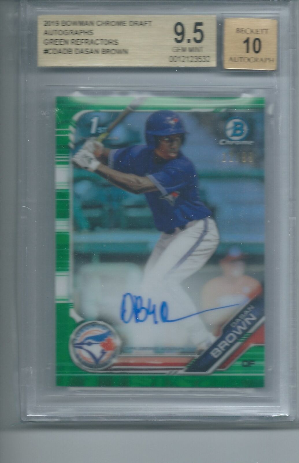 DASAN BROWN 2019 BOWMAN CHROME DRAFT GREEN REFRACTOR AUTO 1ST /99 BGS 9.5 10 AU