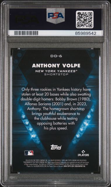ANTHONY VOLPE 2023 TOPPS CHROME UPDATE DIAMOND DOMINANCE REFRACTOR RC PSA 10 GEM