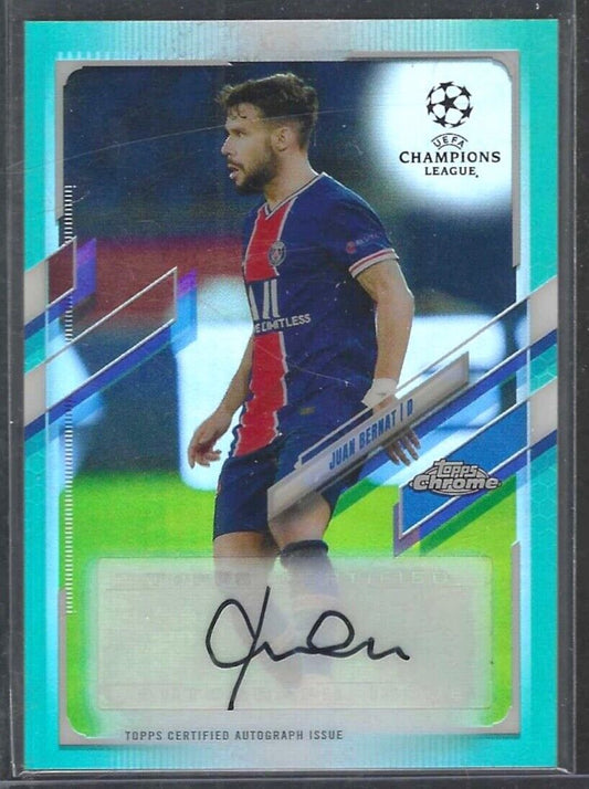 JUAN BERNAT 2020-21 TOPPS CHROME UEFA AQUA REFRACTOR AUTO #D 030/199
