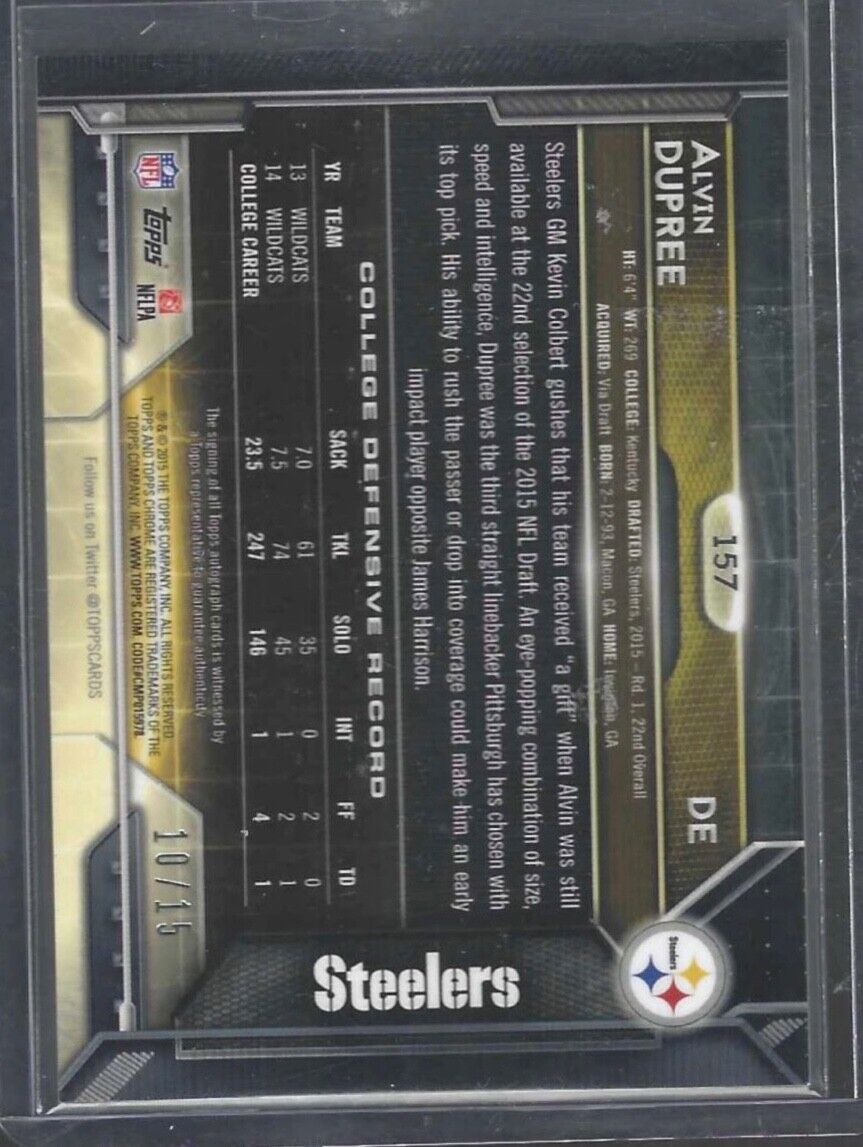 ALVIN BUD DUPREE 2015 TOPPS CHROME PULSAR REFRACTOR ROOKIE AUTO RC #D 10/15