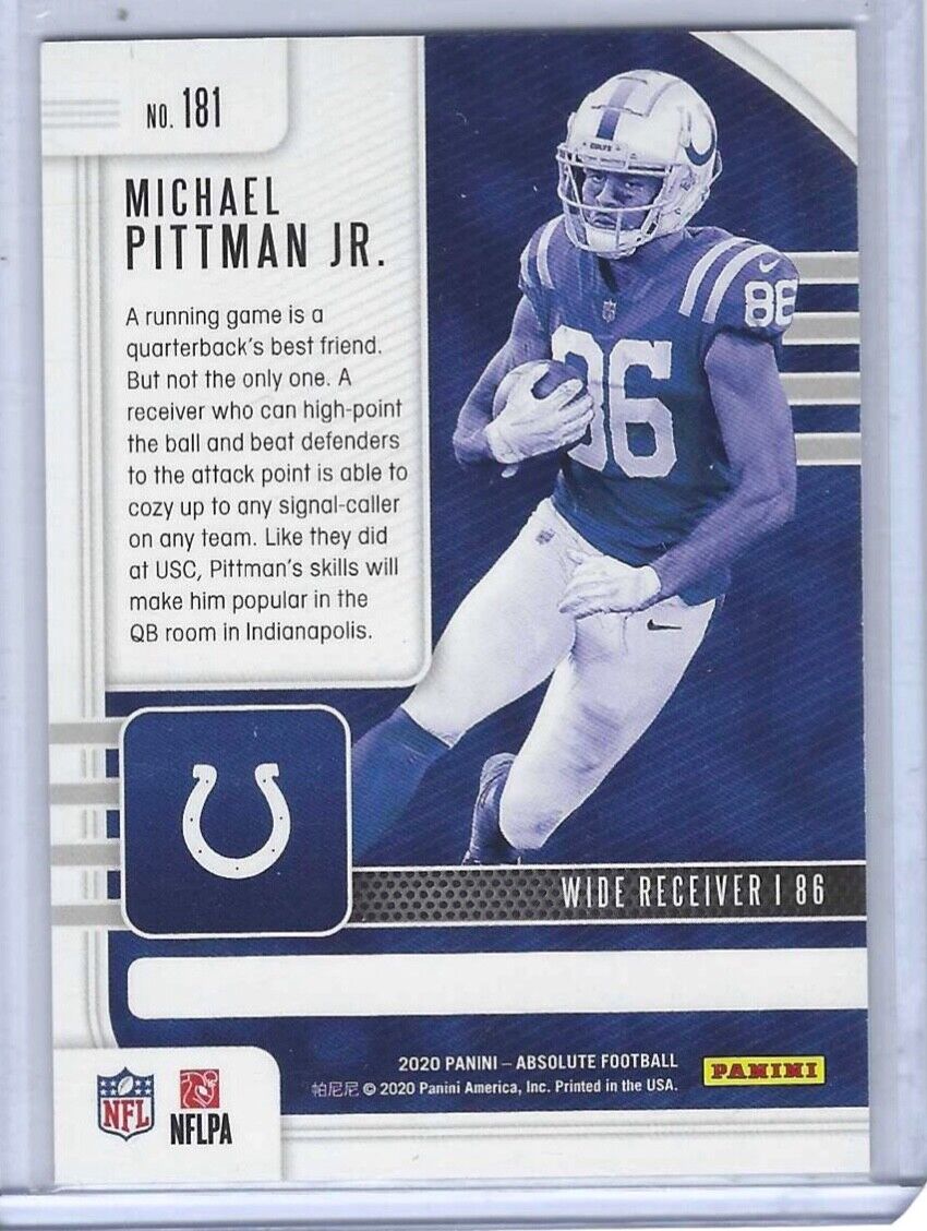 MICHAEL PITTMAN JR 2020 PANINI ABSOLUTE SILVER FOIL ROOKIE RC #D 076/199