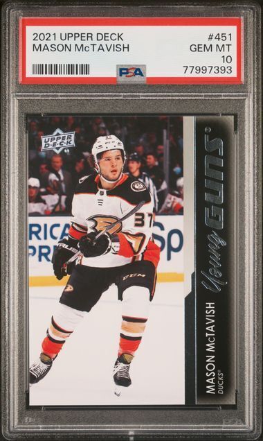 MASON MCTAVISH 2021 UPPER DECK YOUNG GUNS ROOKIE RC #451 PSA 10 GEM MINT