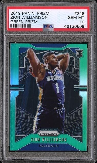 ZION WILLIAMSON 2019-20 PANINI PRIZM GREEN PRIZM RC #248 PSA 10 GEM MINT