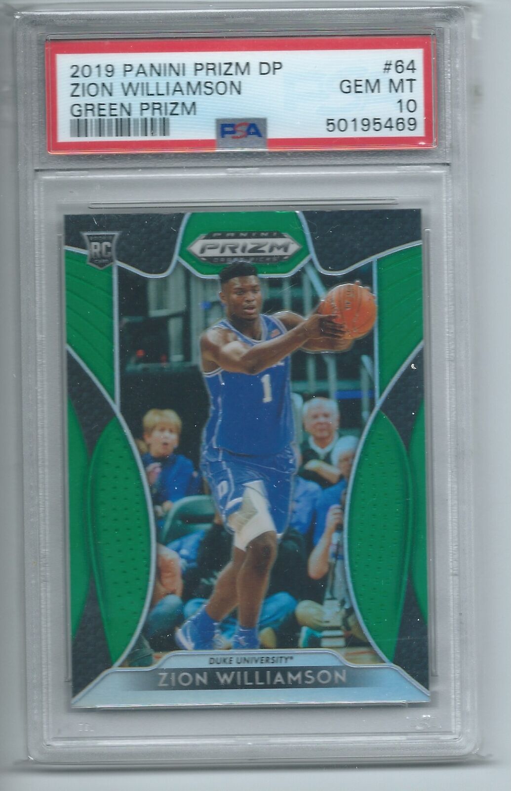 ZION WILLIAMSON 2019-20 PANINI PRIZM DRAFT PICKS GREEN PRIZM RC #64 PSA 10 GEM