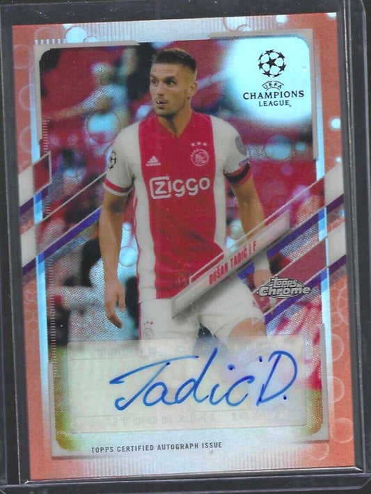 DUSAN TADIC 2020-21 TOPPS CHROME UEFA ORANGE BUBBLES REFRACTOR AUTO #CA-DT