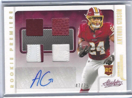 ANTONIO GIBSON 2020 PANINI ABSOLUTE ROOKIE QUAD PATCH AUTO RC #D 47/75