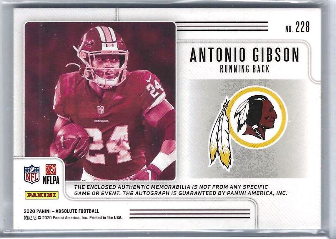 ANTONIO GIBSON 2020 PANINI ABSOLUTE ROOKIE QUAD PATCH AUTO RC #D 47/75