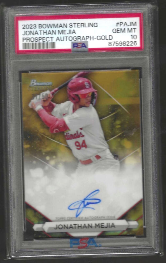 JONATHAN MEJIA 2023 BOWMAN STERLING GOLD REFRACTOR AUTO /50 PSA 10 GEM POP 2