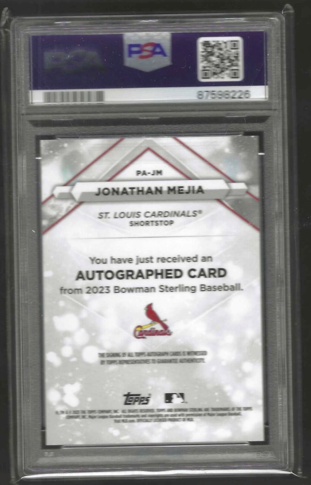 JONATHAN MEJIA 2023 BOWMAN STERLING GOLD REFRACTOR AUTO /50 PSA 10 GEM POP 2