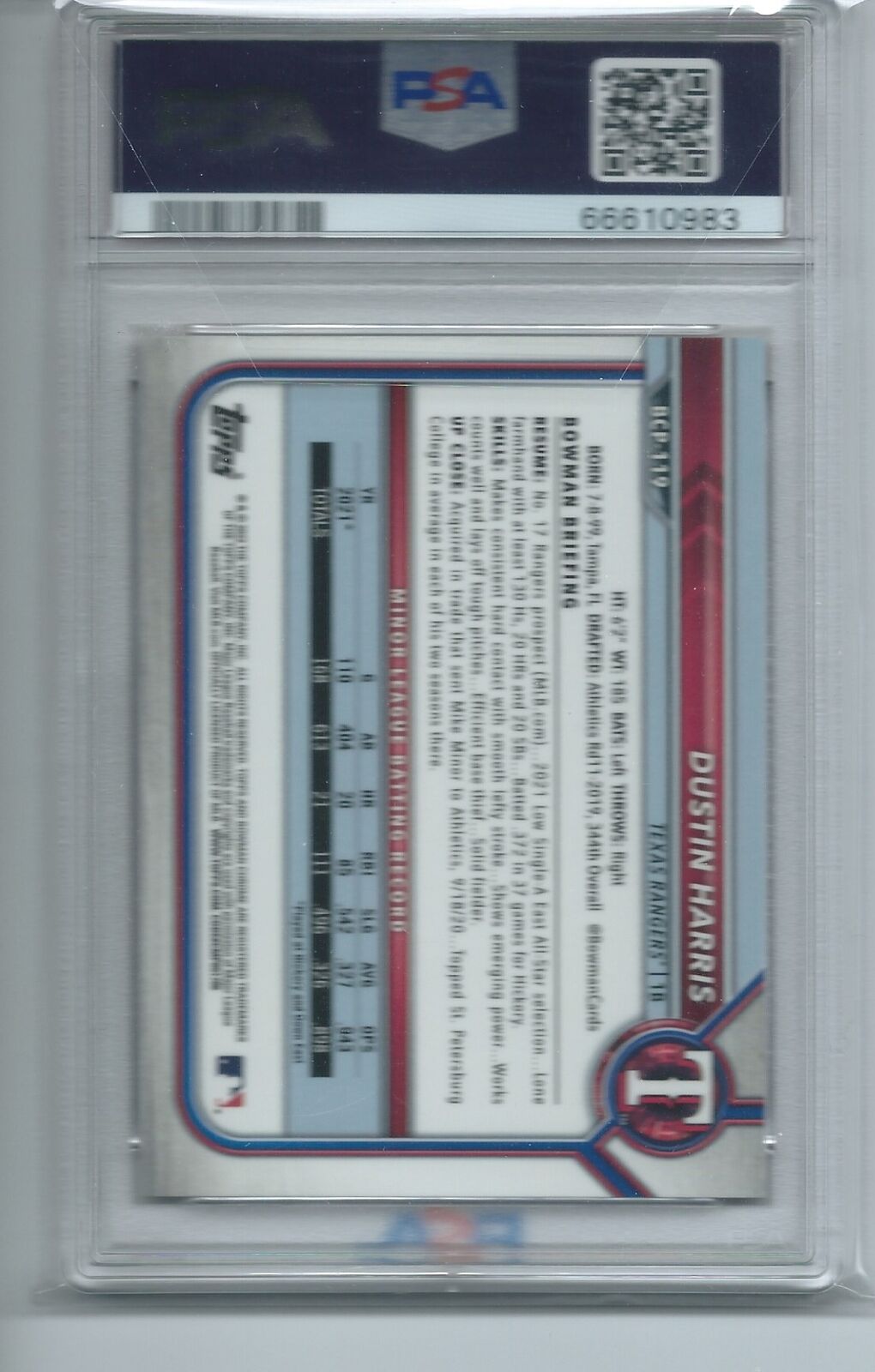 DUSTIN HARRIS 2022 BOWMAN CHROME 1ST ORANGE SHIMMER REFRACTOR #D /25 PSA 9 POP
