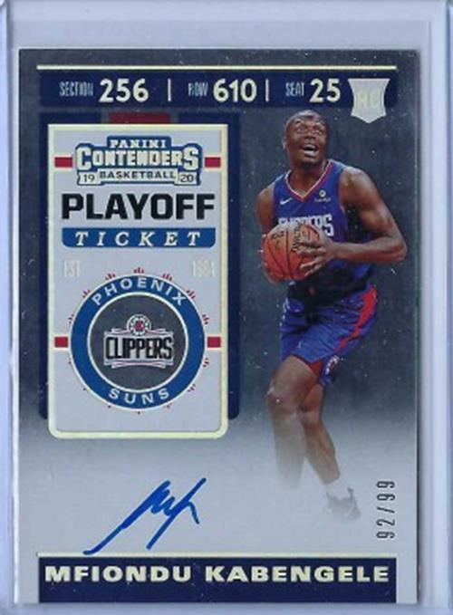 MFIONDU KABENGELE 2019-20 PANINI CONTENDERS PLAYOFF TICKET AUTO RC #D 92/99