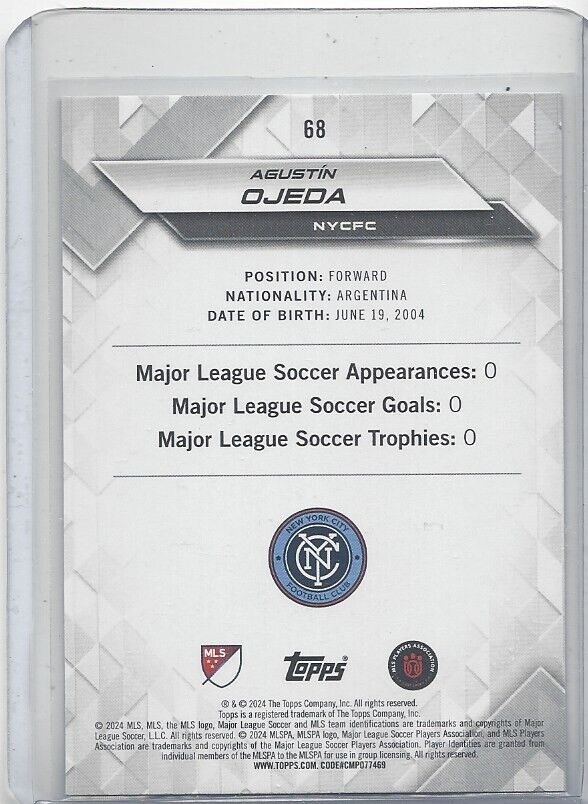 AGUSTIN OJEDA 2024 TOPPS MLS SUPERSTARS MOLTEN RARE RED GOLD RC #68