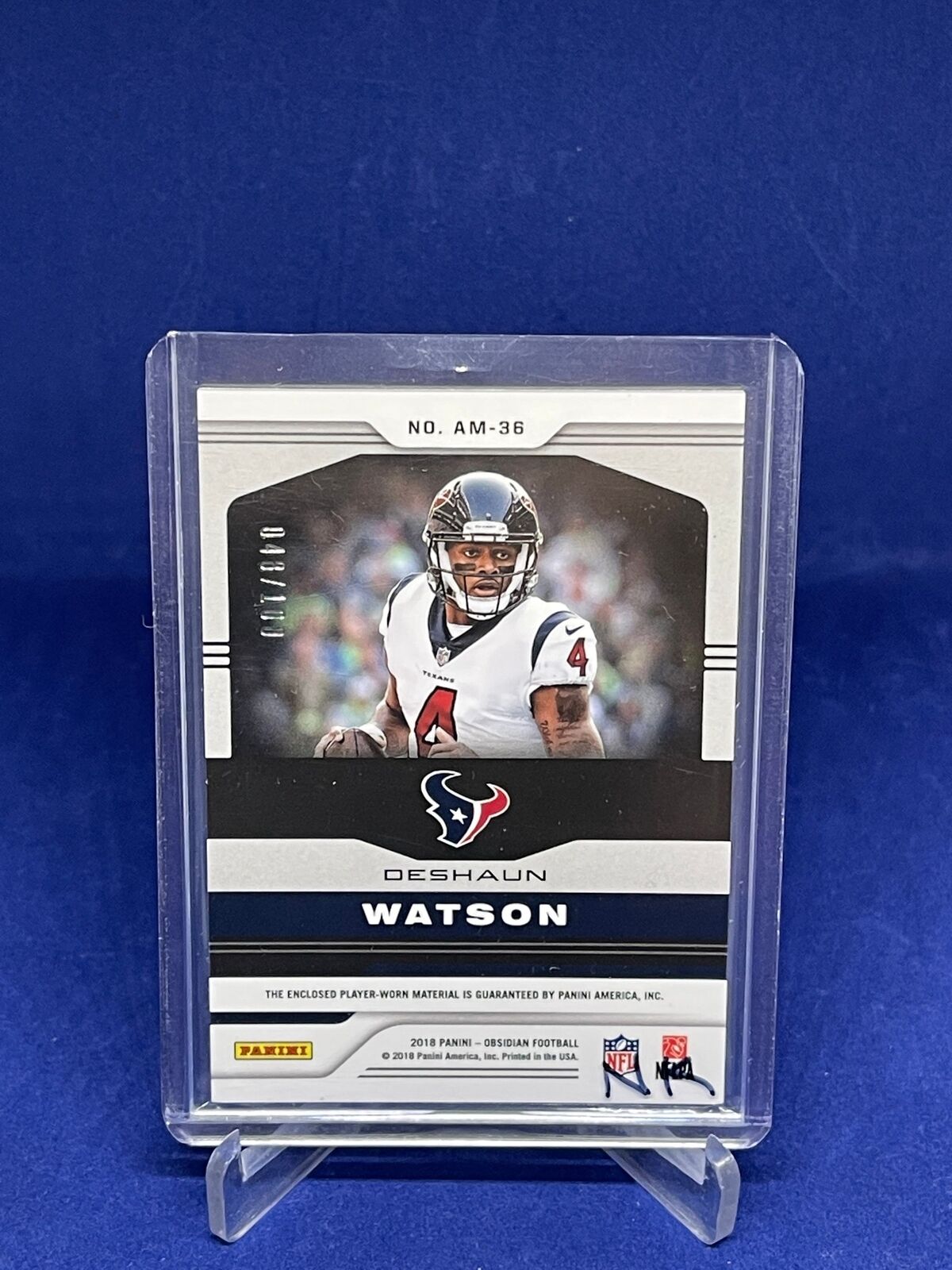 DESHAUN WATSON 2018 PANINI OBSIDIAN ATOMIC MATERIAL JERSEY #D 49/100