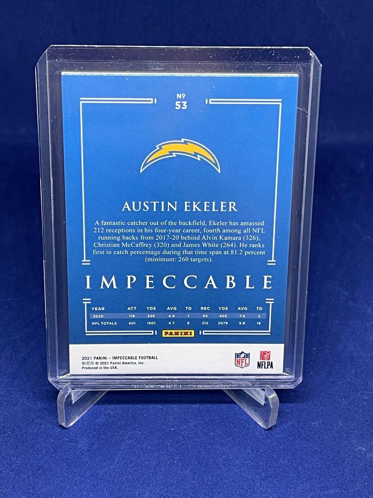 AUSTIN EKELER 2021 PANINI IMPECCABLE FIRST OFF THE LINE RED #D 6/8