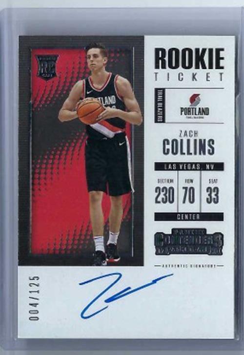 ZACH COLLINS 2017-18 PANINI CONTENDERS ROOKIE TICKET ON CARD AUTO RC #D 4/125