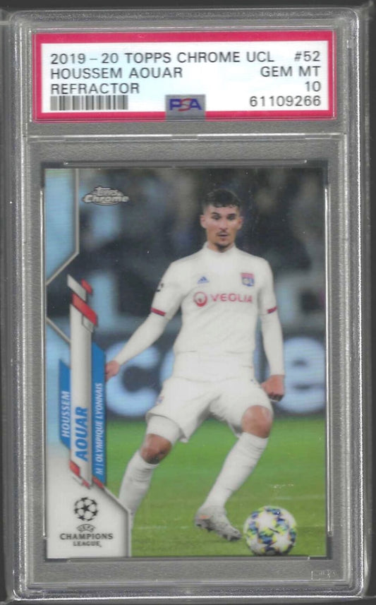 HOUSSEM AOUAR 2019-20 TOPPS CHROME UCL SILVER REFRACTOR RC #52 PSA 10 GEM MINT