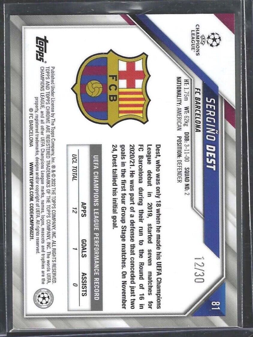 SERGINO DEST 2021-22 TOPPS CHROME GOLD AND BLACK STARBALL REFRACTOR #D 12/30
