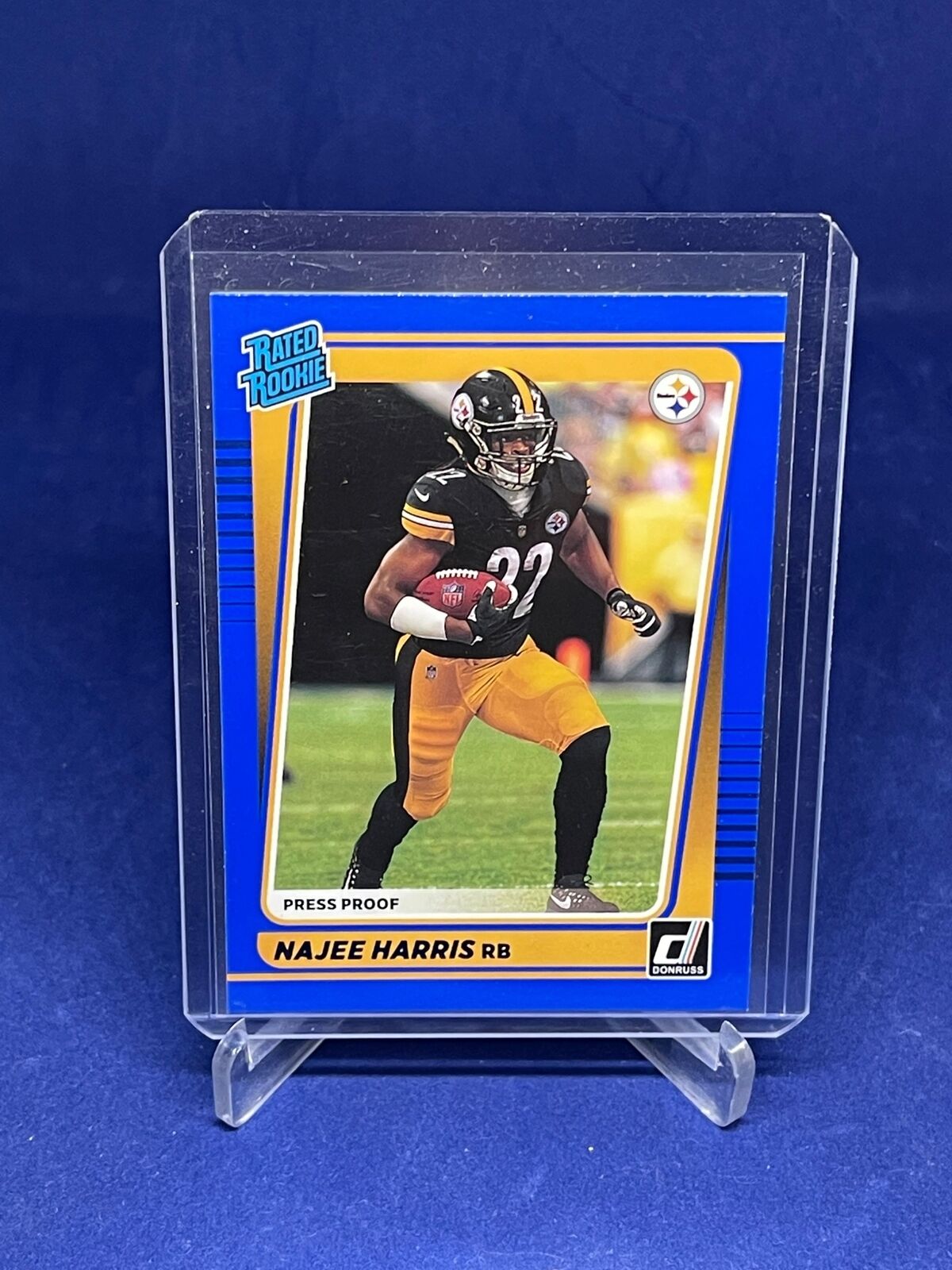 NAJEE HARRIS 2021 PANINI DONRUSS RATED ROOKIE PRESS PROOF BLUE RC #259