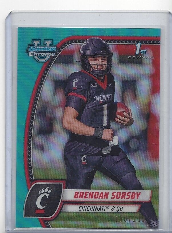 BRENDAN SORSBY 2024 BOWMAN CHROME UNIVERSITY 1ST CINCINNATI AQUA REFRACTOR /299