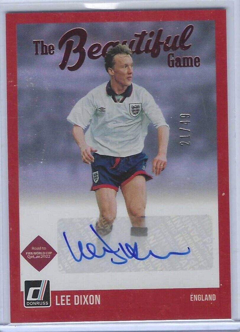 LEE DIXON 2021-22 DONRUSS ROAD TO QATAR THE BEAUTIFUL GAME RED AUTO #D 21/49