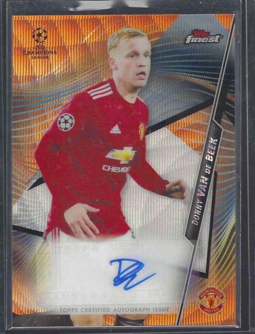 DONNY VAN DE BEEK 2020-21 TOPPS FINEST UCL ORANGE WAVE REFRACTOR AUTO #D /25