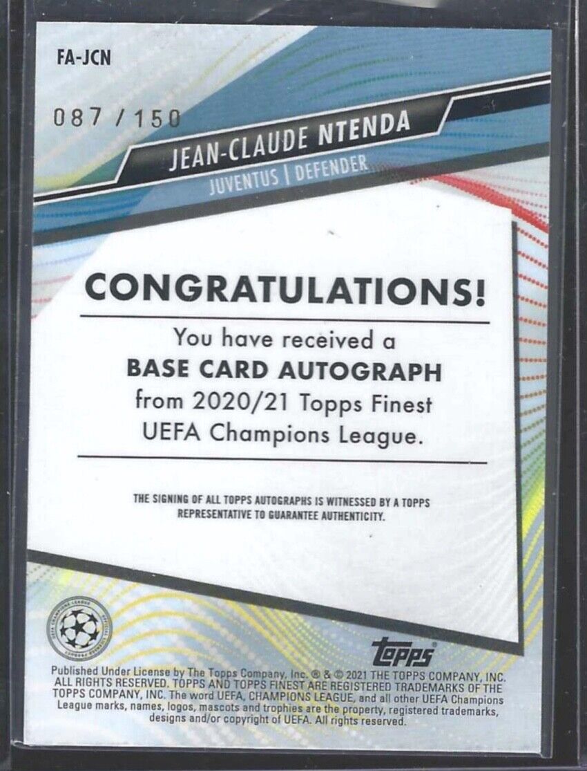 JEAN-CLAUDE NTENDA 2020-21 TOPPS FINEST BLUE REFRACTOR ROOKIE AUTO RC #D 087/150