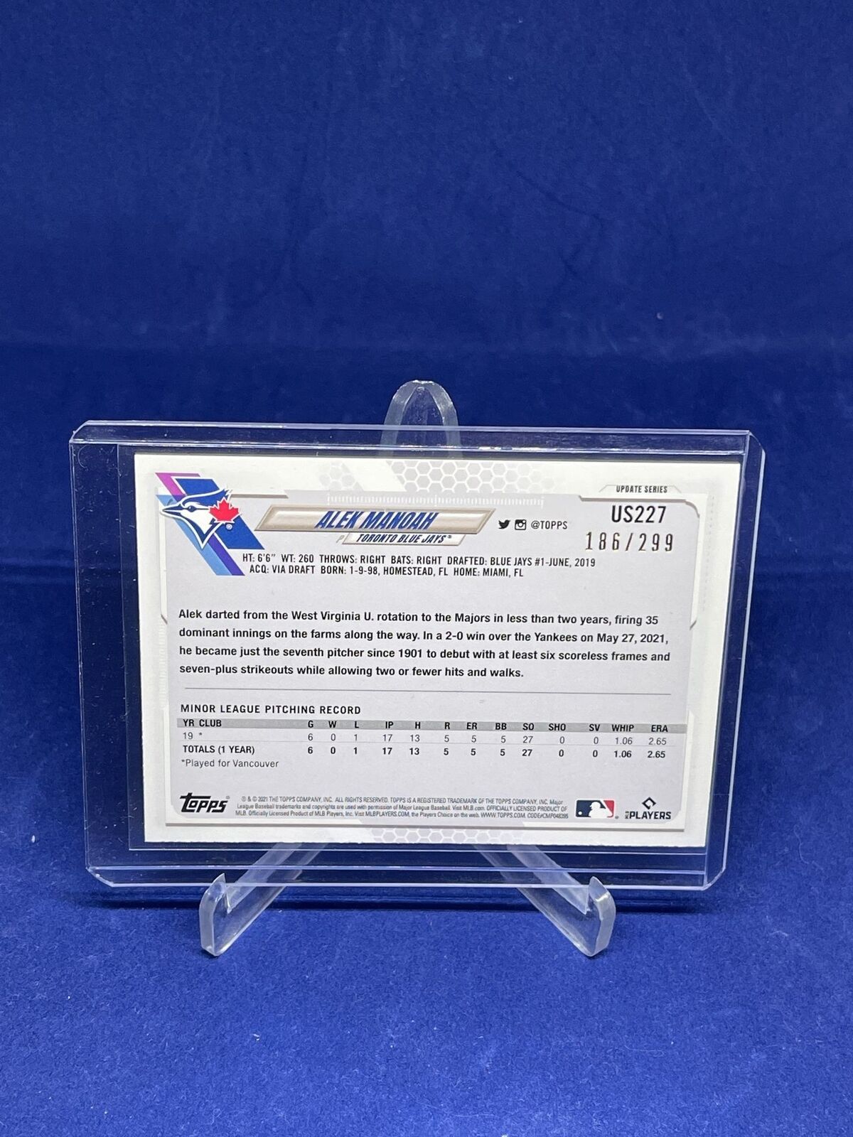 ALEX MANOAH TOPPS 2021 UPDATE SERIES ORANGE ICE FOIL ROOKIE RC #D 186/299