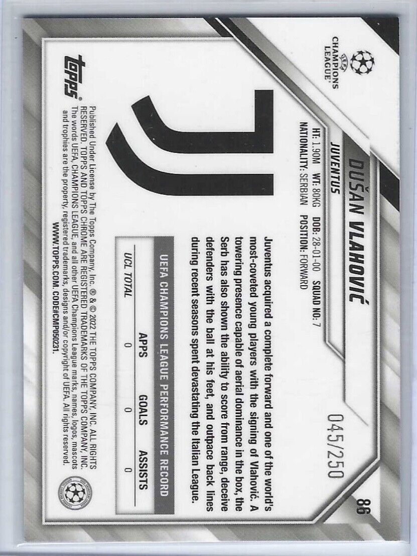 DUSAN VLAHOVIC 2021-22 TOPPS CHROME UCL PURPLE REFRACTOR #D 045/250