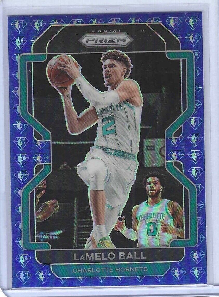 LAMELO BALL 2021-22 PANINI PRIZM BLUE PRIZM 75TH ANNIVERSARY EDITION SSP #185