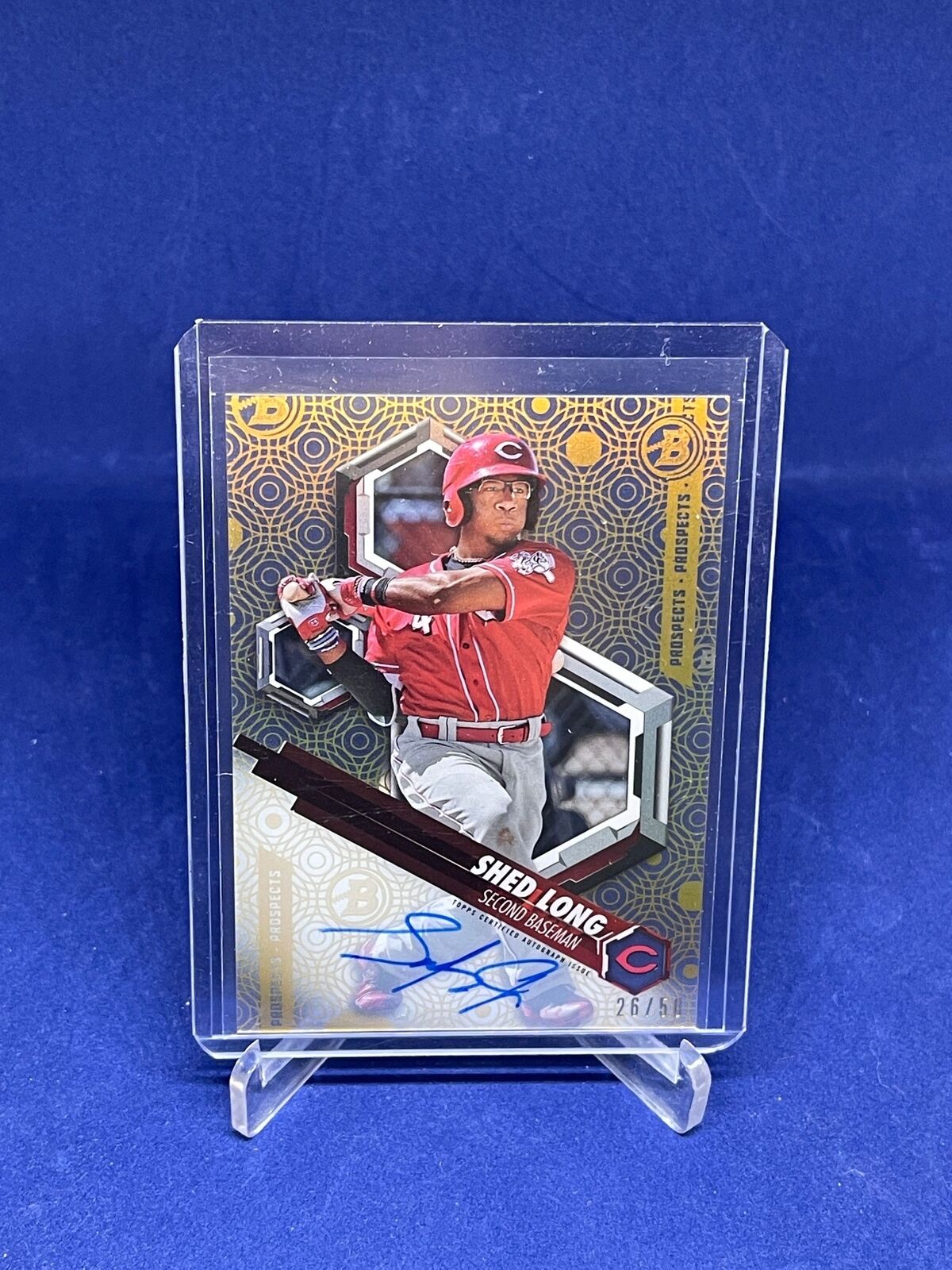SHED LONG 2018 TOPPS HI TEK GOLD ON CARD AUTO PROSPECT #D 26/50