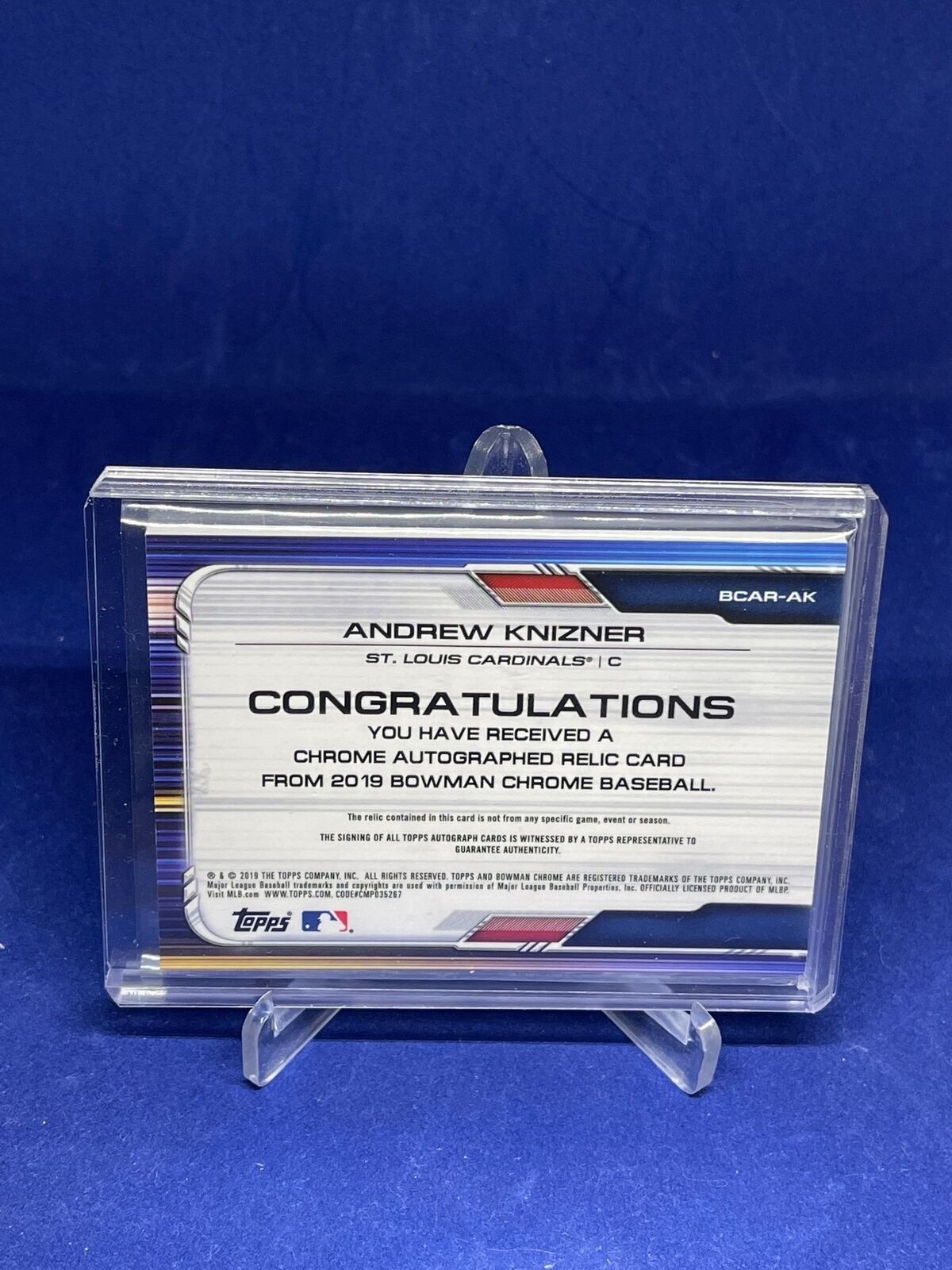 ANDREW KNIZNER 2019 BOWMAN CHROME JERSEY AUTO REFRACTOR PROSPECT #D 82/150