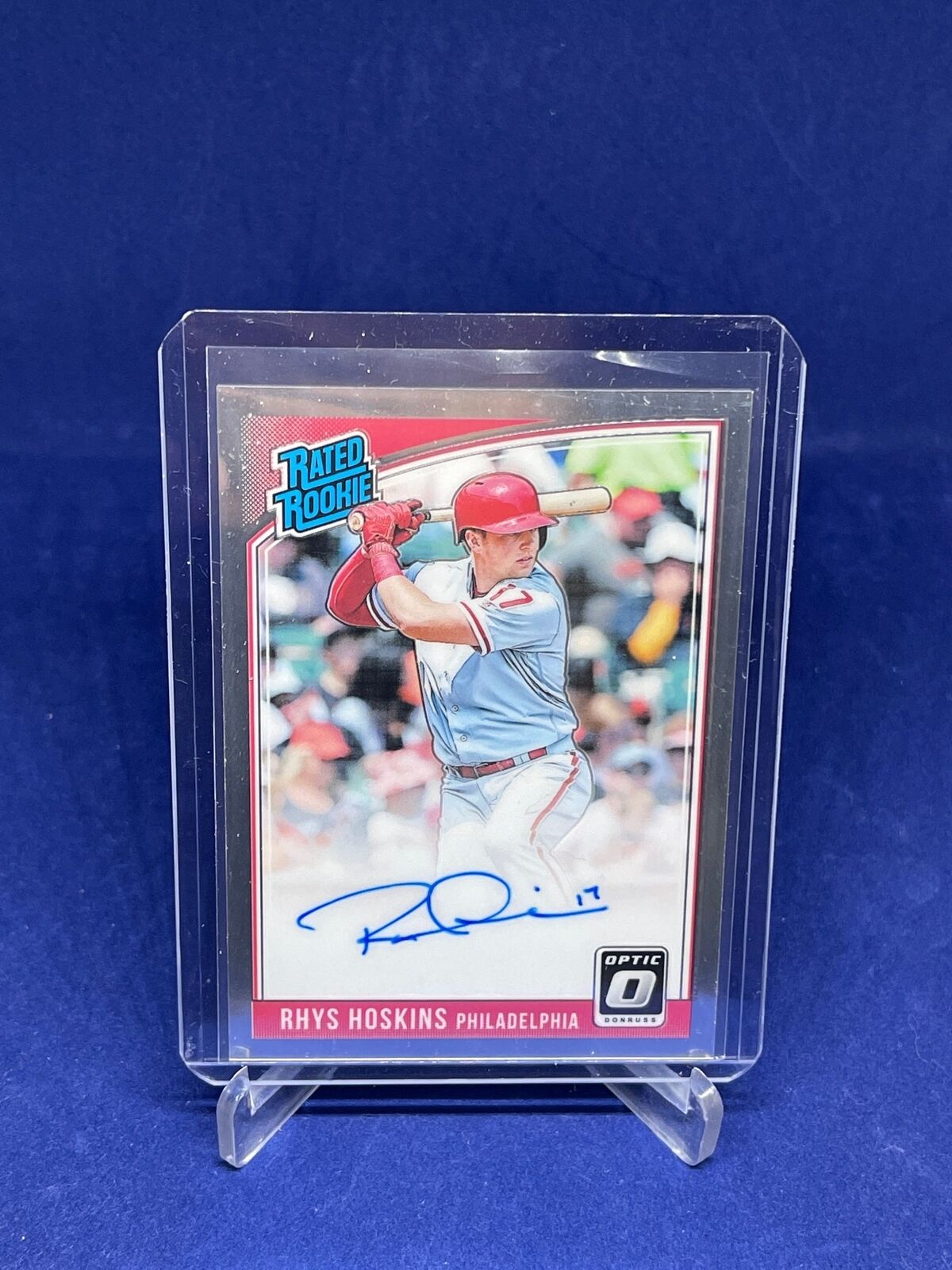 RHYS HOSKINS 2018 PANINI DONRUSS OPTIC RATED ROOKIE ON CARD AUTO RC