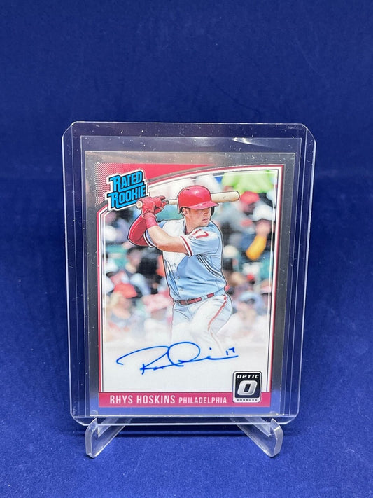 RHYS HOSKINS 2018 PANINI DONRUSS OPTIC RATED ROOKIE ON CARD AUTO RC