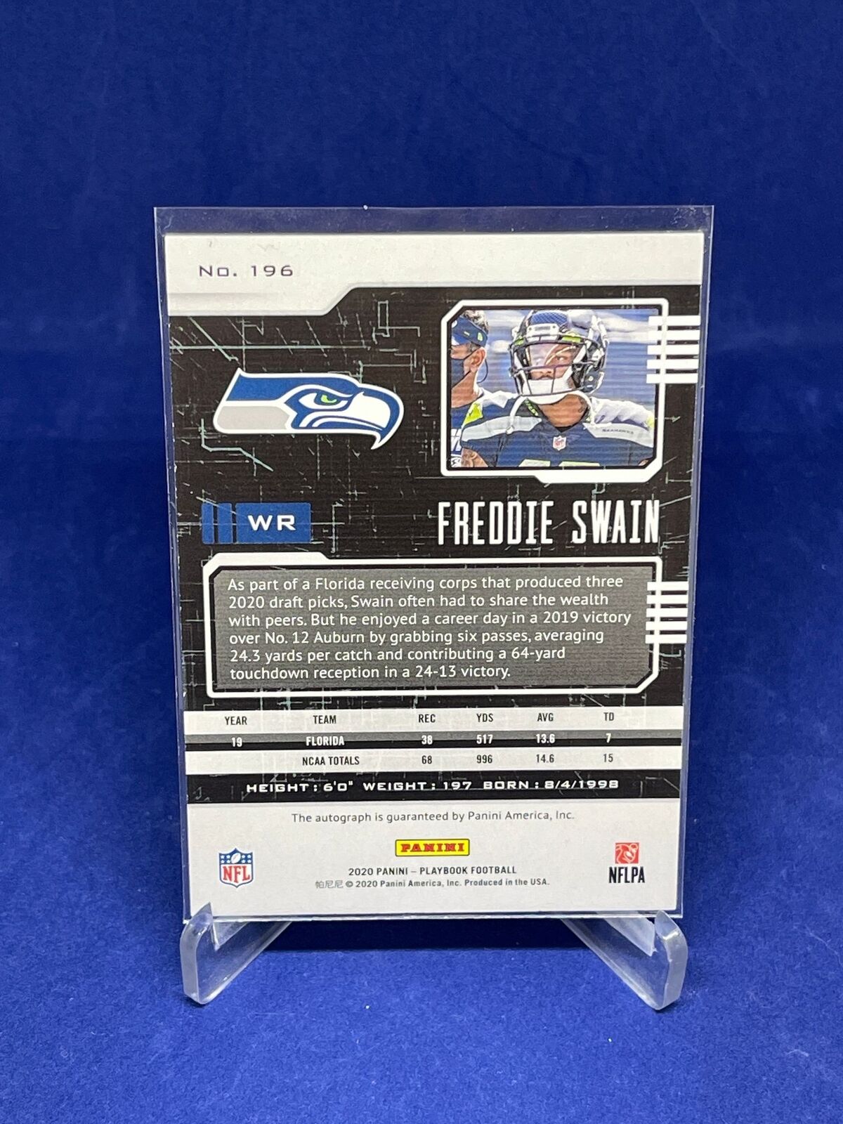 FREDDIE SWAIN 2020 PANINI PLAYBOOK ROOKIE AUTO RC #196