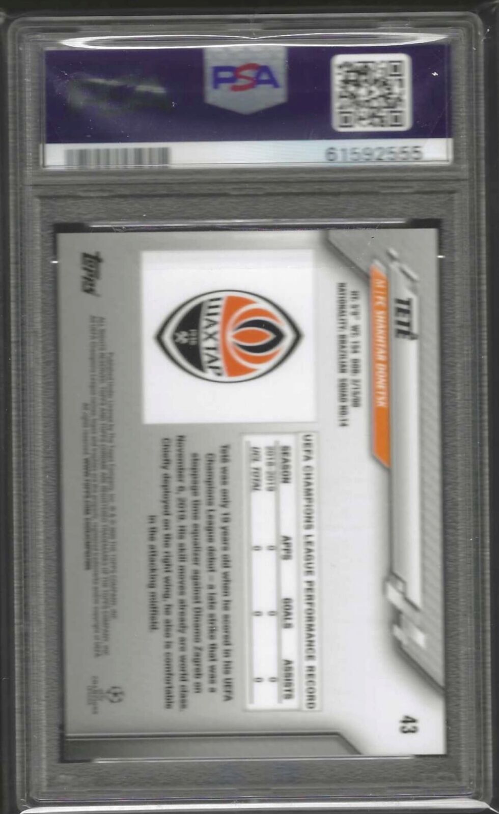 TETE 2019-20 TOPPS CHROME PURPLE CARBON FIBER REFRACTOR RC #43 PSA 10 GEM POP 7