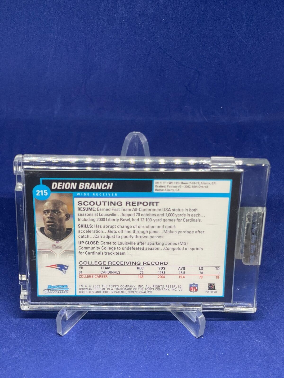 DEION BRANCH 2002 BOWMAN CHROME UNCIRCULATED ROOKIE RC #215