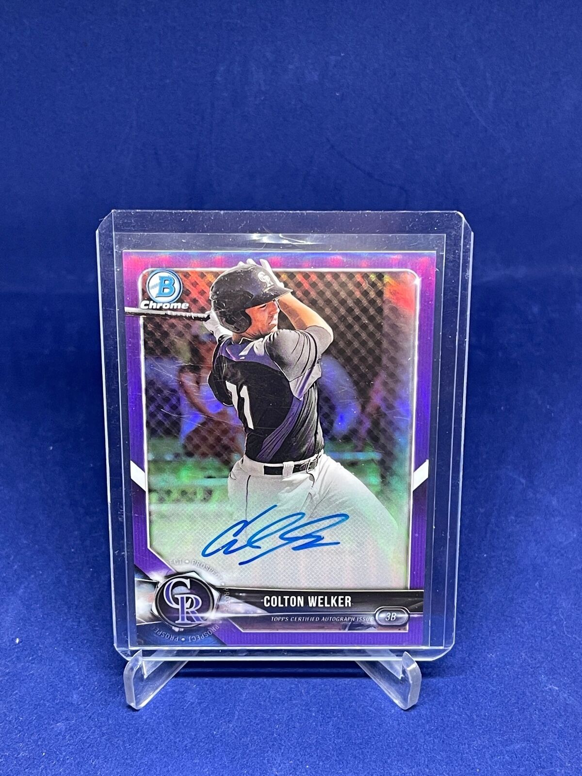 COLTON WELKER 2018 BOWMAN CHROME PURPLE ON CARD AUTO PROSPECT #D 65/250