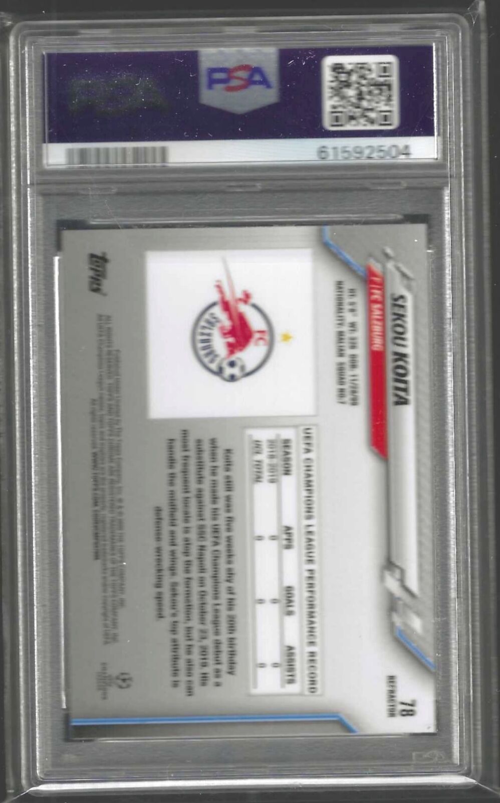 SEKOU KOITA 2019-20 TOPPS CHROME SILVER REFRACTOR RC #78 PSA 10 GEM MINT