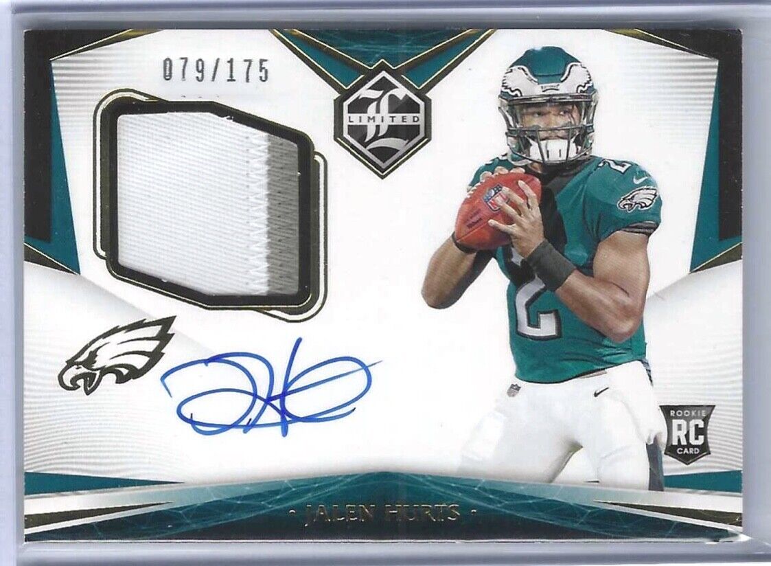 JALEN HURTS 2020 PANINI LIMITED RPA ROOKIE PATCH ON CARD AUTO RC #D 079/175