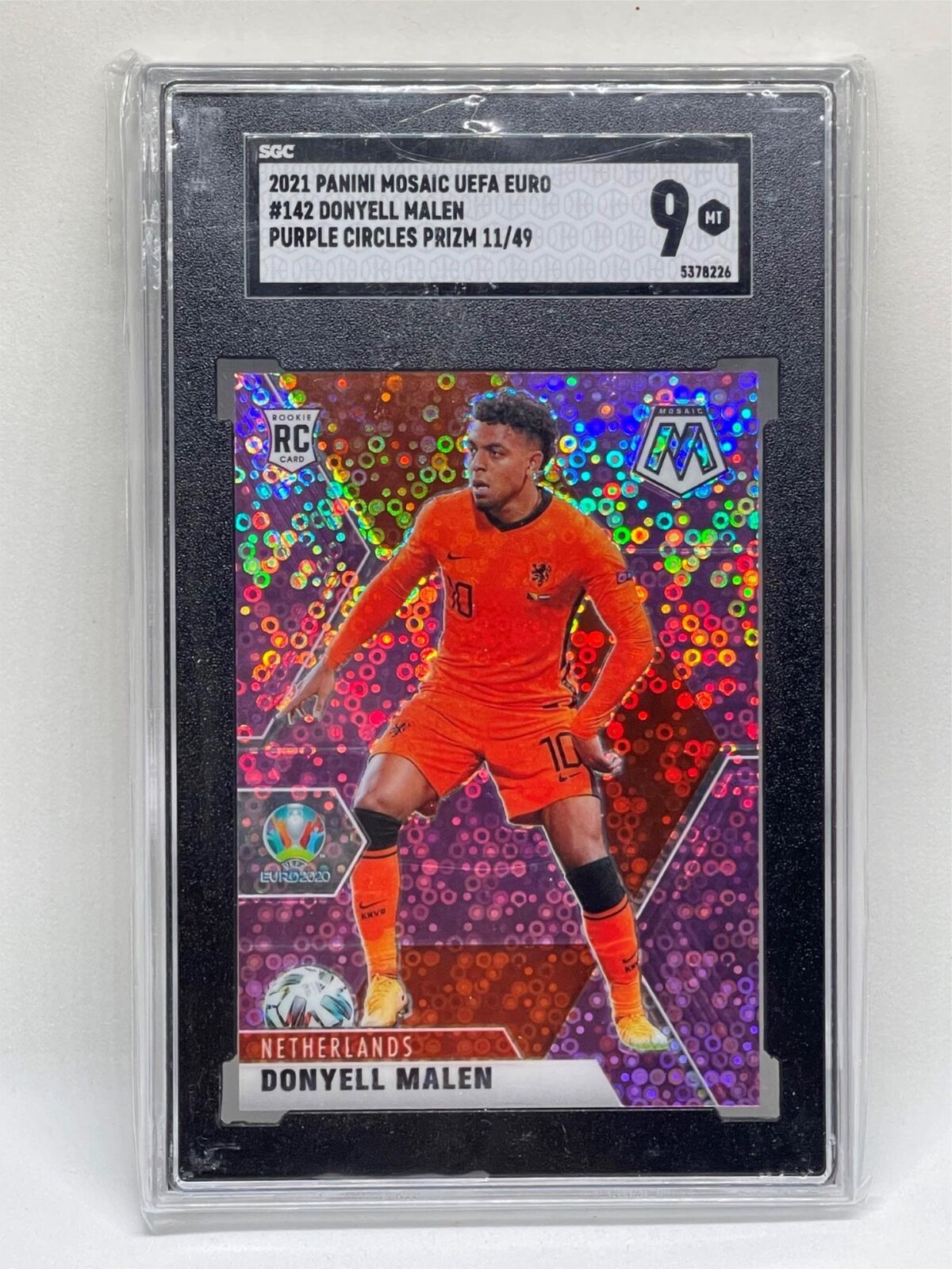 DONYELL MALEN 2021 PANINI MOSAIC UEFA EURO PURPLE CIRCLES PRIZM RC #D /49 SGC 9