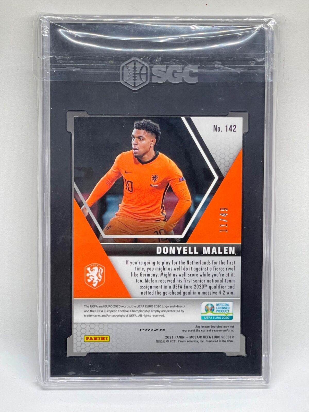 DONYELL MALEN 2021 PANINI MOSAIC UEFA EURO PURPLE CIRCLES PRIZM RC #D /49 SGC 9