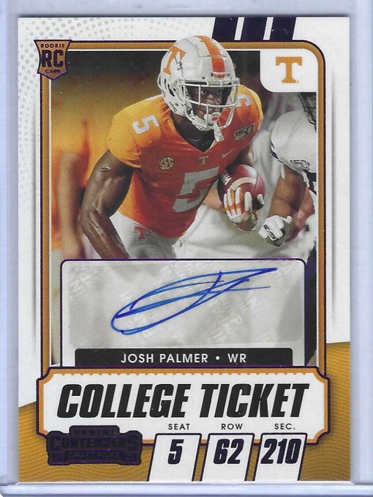 JOSH PALMER 2021 PANINI CONTENDERS DP PURPLE FOIL COLLEGE TICKET AUTO RC #245