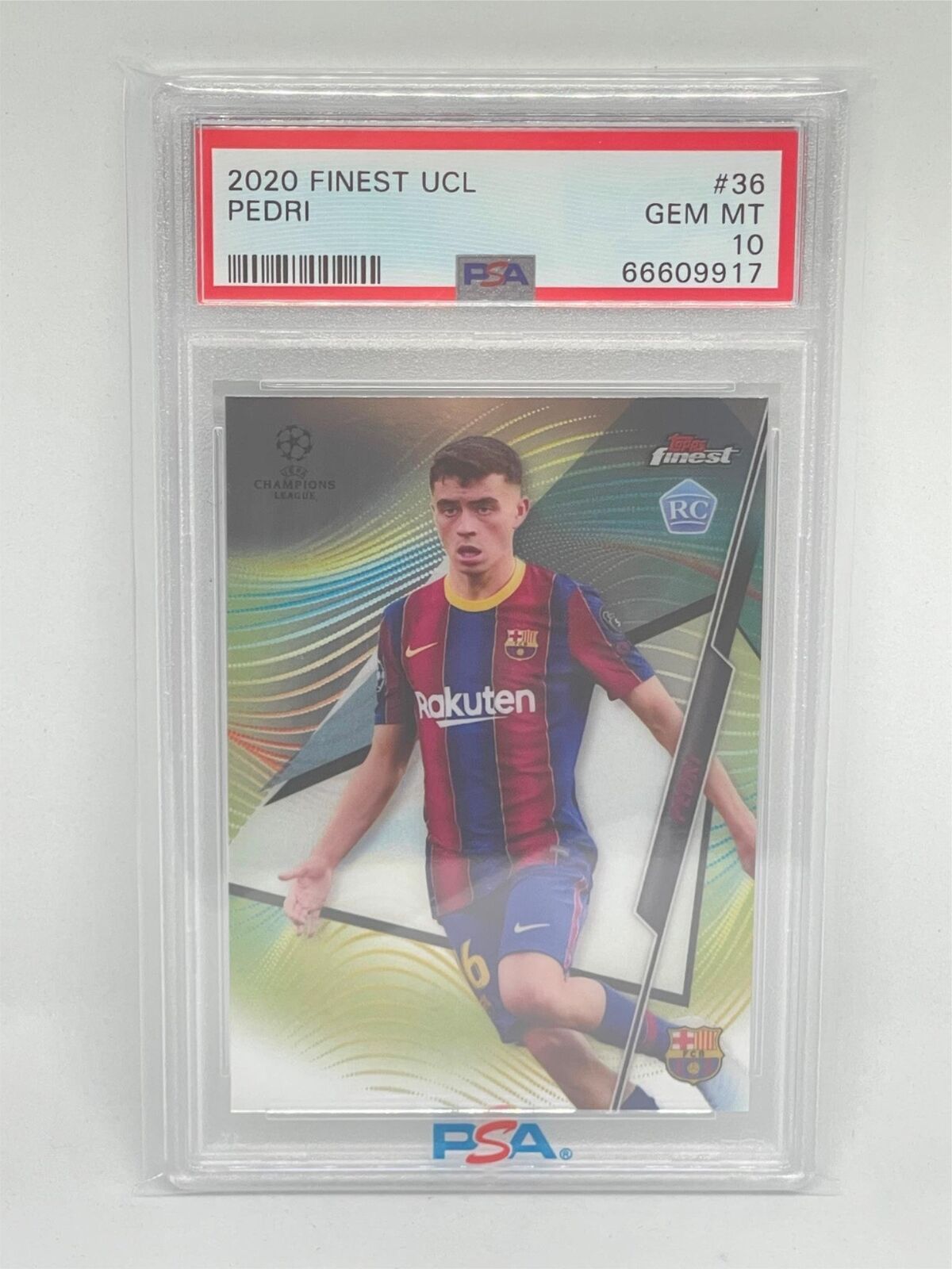 PEDRI 2020 TOPPS FINEST UEFA CHAMPIONS LEAGUE #36 ROOKIE RC PSA 10 GEM MINT
