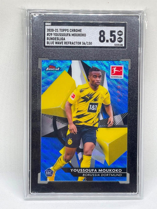 YOUSSOUFA MOUKOKO 2020-21 FINEST BUNDESLIGA BLUE WAVE REFRACTOR RC /150 SGC 8.5
