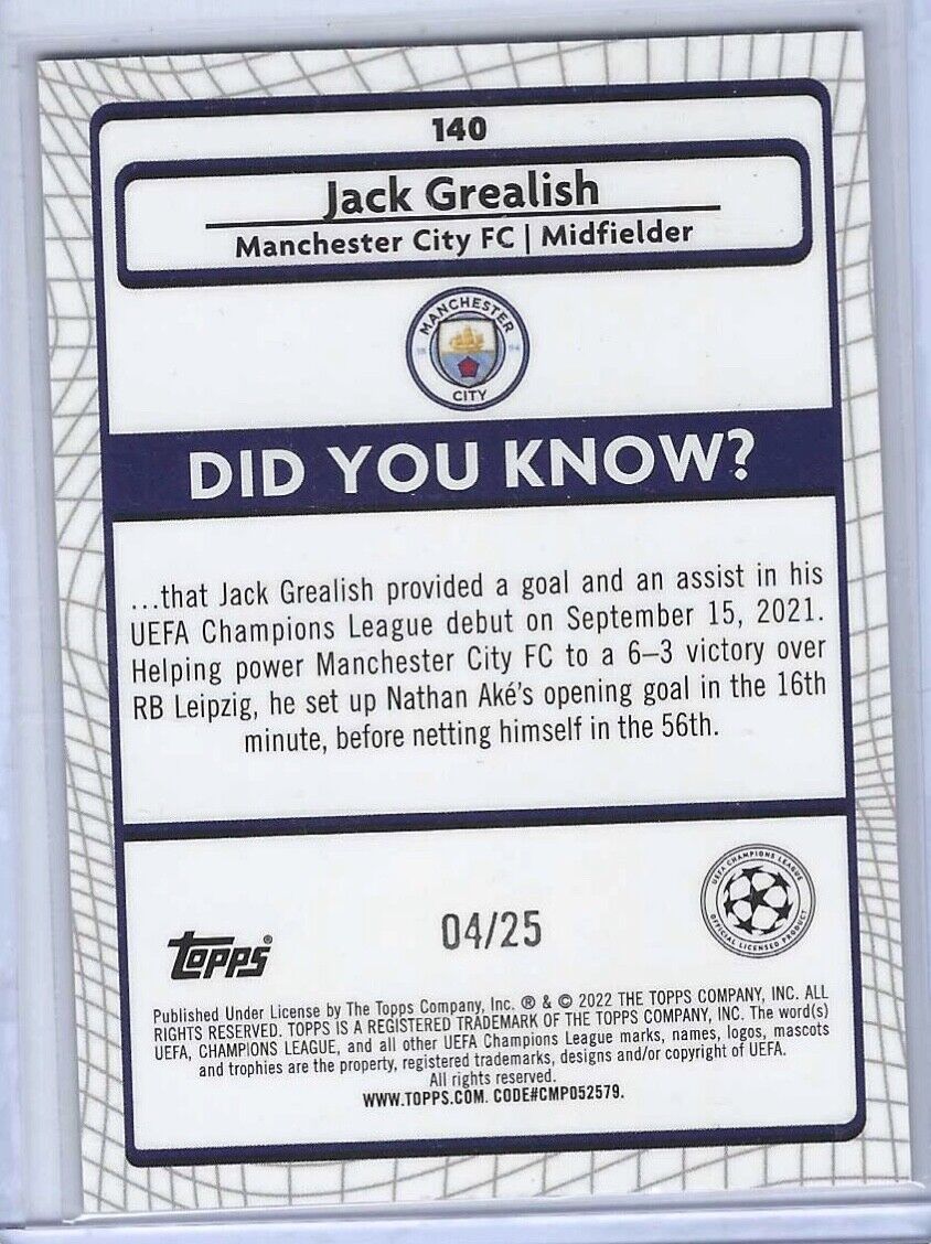 JACK GREALISH 2021-22 TOPPS MERLIN ORANGE REFRACTOR #D 04/25